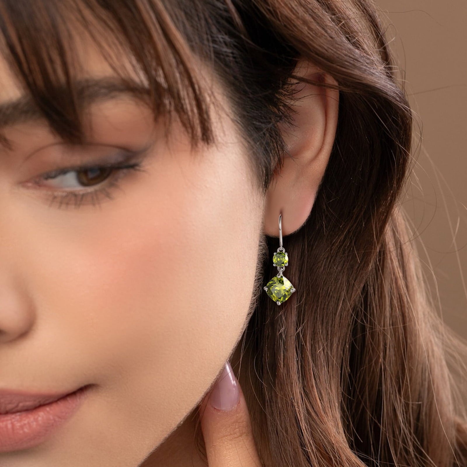 August Birthstone Earrings Women 925 Sterling Silver Long Drop Earrings Peridot Cushion Crystal Jewelry Grandma Mother Christmas Birthday Gift - Aurora Tears