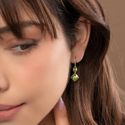 August Birthstone Earrings Women 925 Sterling Silver Long Drop Earrings Peridot Cushion Crystal Jewelry Grandma Mother Christmas Birthday Gift - Aurora Tears