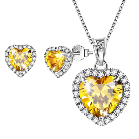 Ensembles de bijoux cœurs 3 pièces, collier avec pierre de naissance pour femmes, boucles d'oreilles, bijoux pour filles, cadeau d'anniversaire, argent Sterling 925
