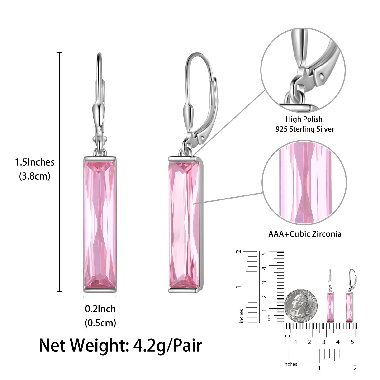Women Dangle Earrings 925 Sterling Silver October Birthstone Leverback Hanging Tourmaline Pink Jewelry Mom Valentine's Day Gift - Aurora Tears