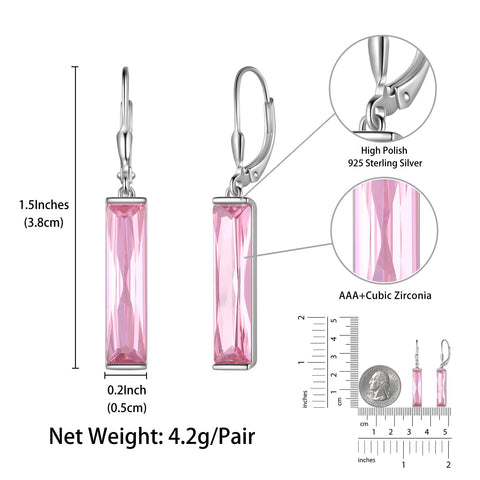 Women Dangle Earrings 925 Sterling Silver October Birthstone Leverback Hanging Tourmaline Pink Jewelry Mom Valentine's Day Gift - Aurora Tears