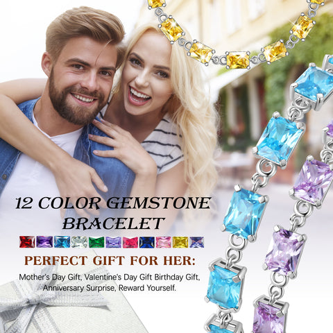 Juwaliy 18K White Gold Plated Tennis Bracelets for Women Birthstone Jewelry Birthday Gifts for Wife Mother Daughter