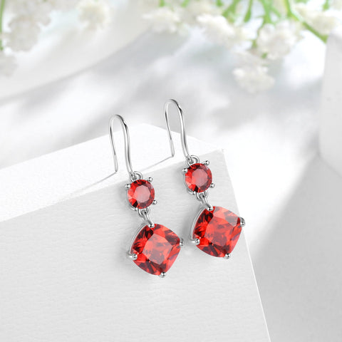 January Birthstone Earrings 925 Sterling Silver Women Dangle Earrings Hook Garnet Red Crystal Jewelry Mom Birthday Valentines Day Gift for Her - Aurora Tears