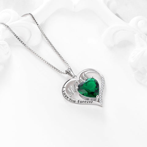 Women Necklace for Mom Grandma Mother's Day Gifts, Heart May Birthstone Necklace Emerald Green 925 Sterling Silver Pendant Christmas Jewelry - Aurora Tears