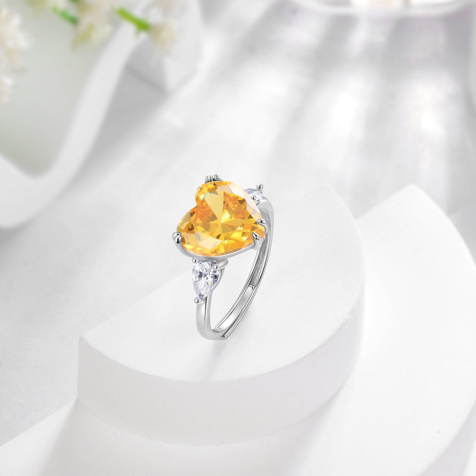 6Ct Women Heart Ring 925 Sterling Silver November Birthstone Ring Band Citrine Yellow Jewelry Mother Christmas Birthday Valentine Gift for Her - Aurora Tears