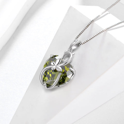 15MM Women Cat Necklace Heart August Birthstone 925 Sterling Silver Pendant Butterfly Green Peridot Jewelry Mom Christmas Birthday Gift - Aurora Tears