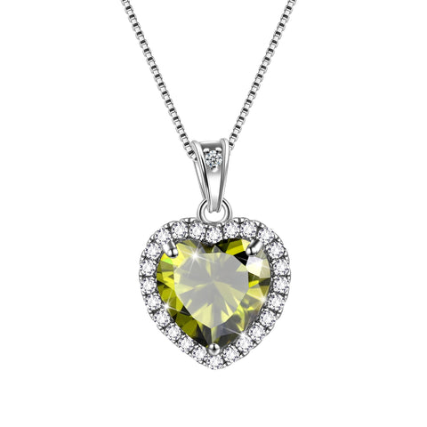 Colar Coração Feminino com Pingente de Pedra de Nascimento, Joia Ideal para Presente de Aniversário, Prata de Lei 925