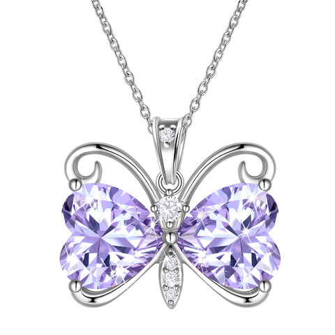 Women Butterfly Necklace Heart Birthstone Pendant Jewelry Birthday Christmas Mother's Day Gift