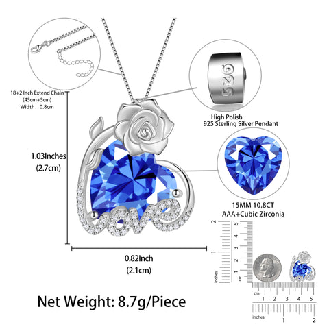 15MM Rose Heart Women Necklace December Birthstone 925 Sterling Silver Love Flower Pendant Tanzanite Jewelry Mother Christmas Birthday Valentines Gift - Aurora Tears