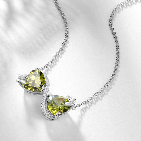 Women Infinity Heart Butterfly Necklace August Birthstone Necklace Peridot Green Pendant Jewelry Valentines Birthday Gifts for Mother Daughter - Aurora Tears