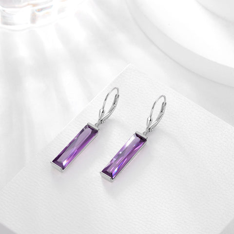Leverback Dangle Earrings Sterling Silver Women Earrings February Birthstone Amethyst Purple Jewelry Christmas Valentine's Day Gift - Aurora Tears