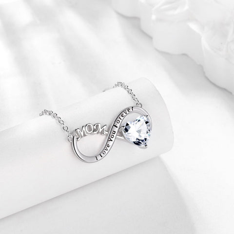 Women Infinity Heart Necklace for Mom April Birthstone Necklace Diamond White Pendant 925 Sterling Silver Jewelry Birthday Mother's Day Gifts - Aurora Tears
