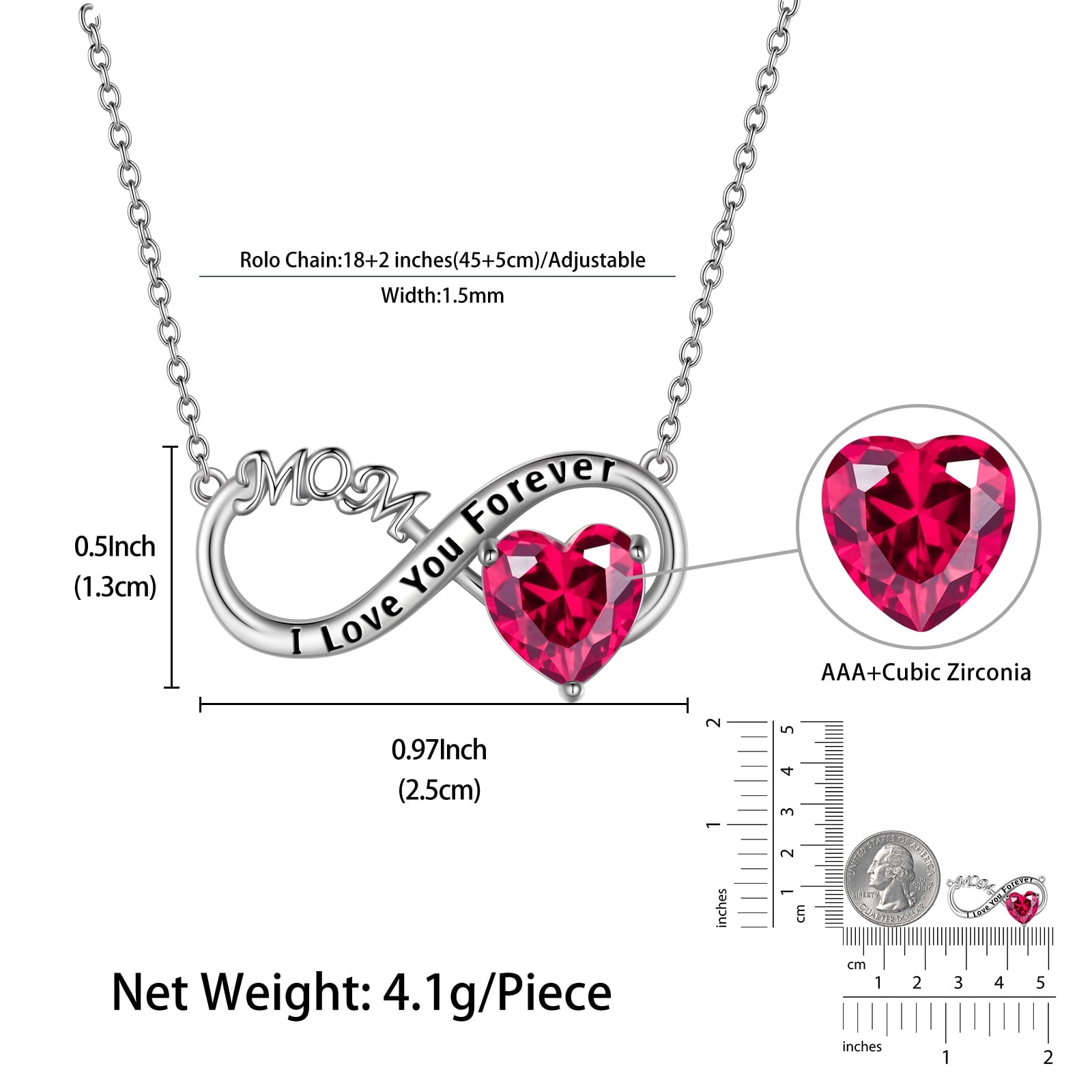 Women Infinity Heart Necklace for Mom July Birthstone Necklace Ruby Red Pendant 925 Sterling Silver Jewelry Birthday Mother's Day Gifts from Daughter - Aurora Tears