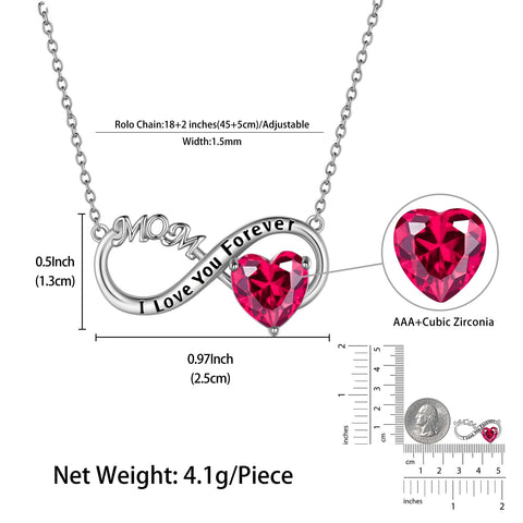 Women Infinity Heart Necklace for Mom July Birthstone Necklace Ruby Red Pendant 925 Sterling Silver Jewelry Birthday Mother's Day Gifts from Daughter - Aurora Tears