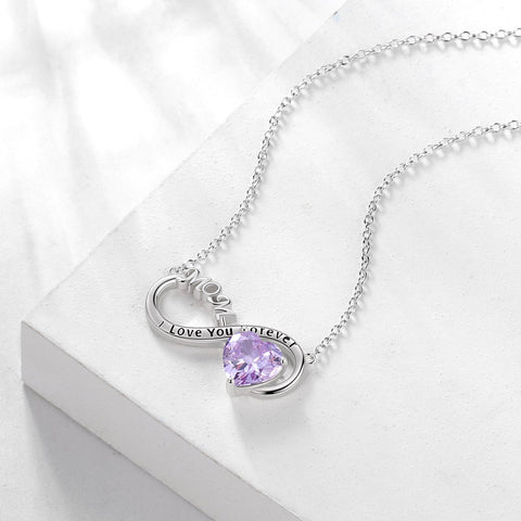 Women Infinity Heart Necklace for Mom June Birthstone Necklace Alexandrite Purple Pendant Sterling Silver Jewelry Grandma Birthday Mother's Day Gifts - Aurora Tears