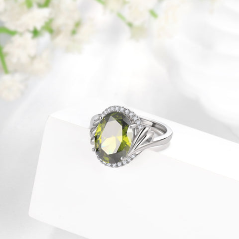 8Ct Oval Women Ring 925 Sterling Silver Halo August Birthstone Peridot Ring Jewelry Mom Grandma Birthday Mother's Day Gift - Aurora Tears
