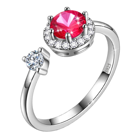 Anillo redondo con piedra natal para mujer, regalo de cumpleaños para niñas, plata de ley 925