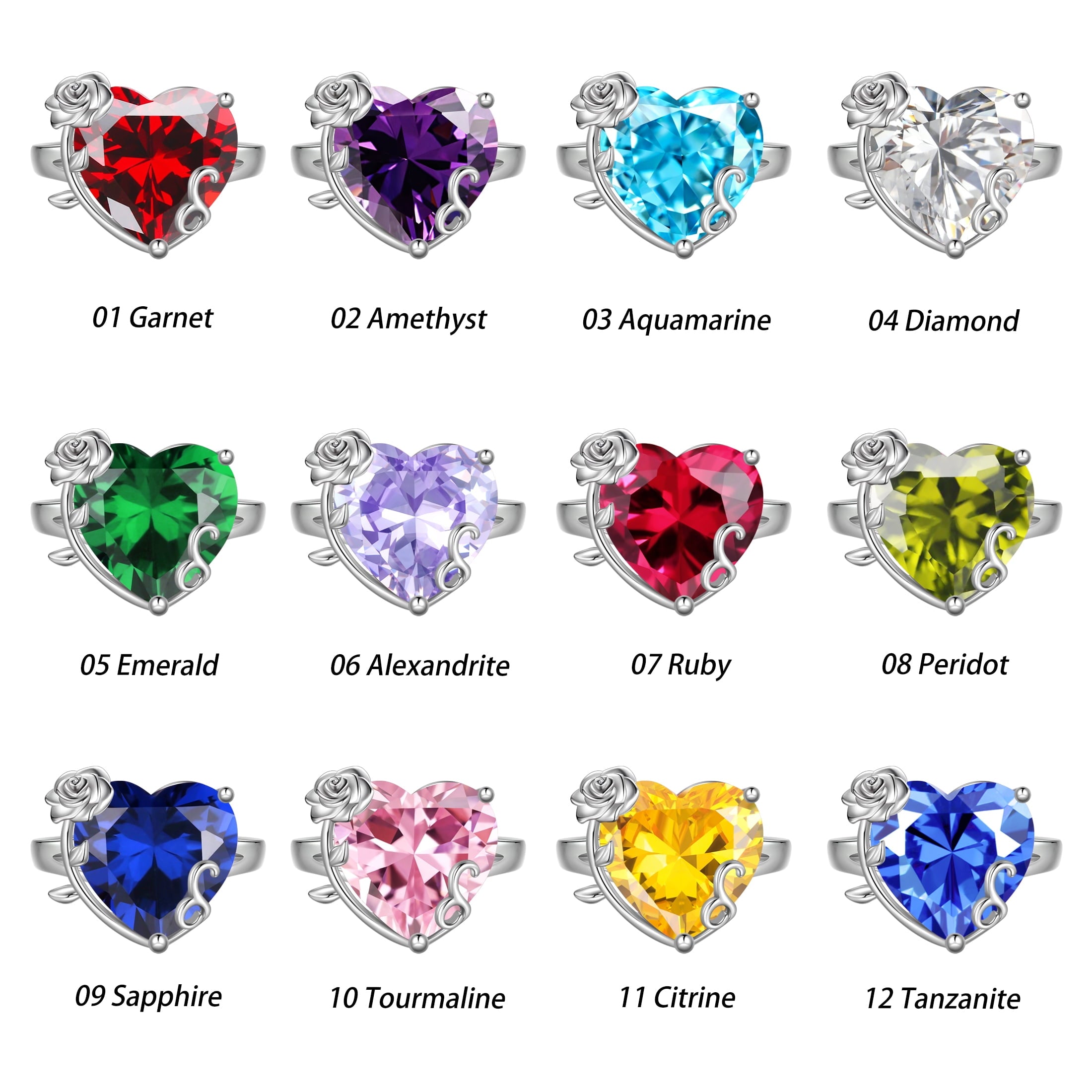 9Ct Women Heart Ring 925 Sterling Silver Rose Flower February Birthstone Amethyst Purple Solitaire Ring Jewelry Girlfriend Valentine's Day Gift - Aurora Tears