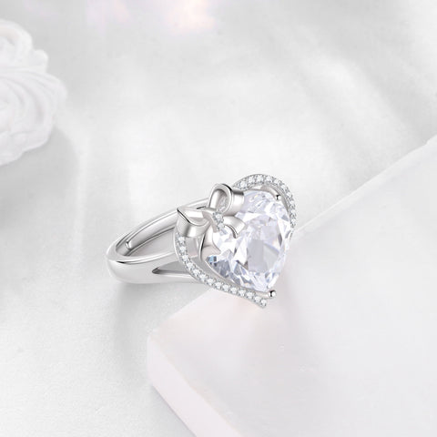 6Ct Heart Women Ring Bow Knot Ribbon 925 Sterling Silver April Birthstone Crystal Diamond Ring Promise Bridal Jewelry Valentines Gift for Wife Mother - Aurora Tears