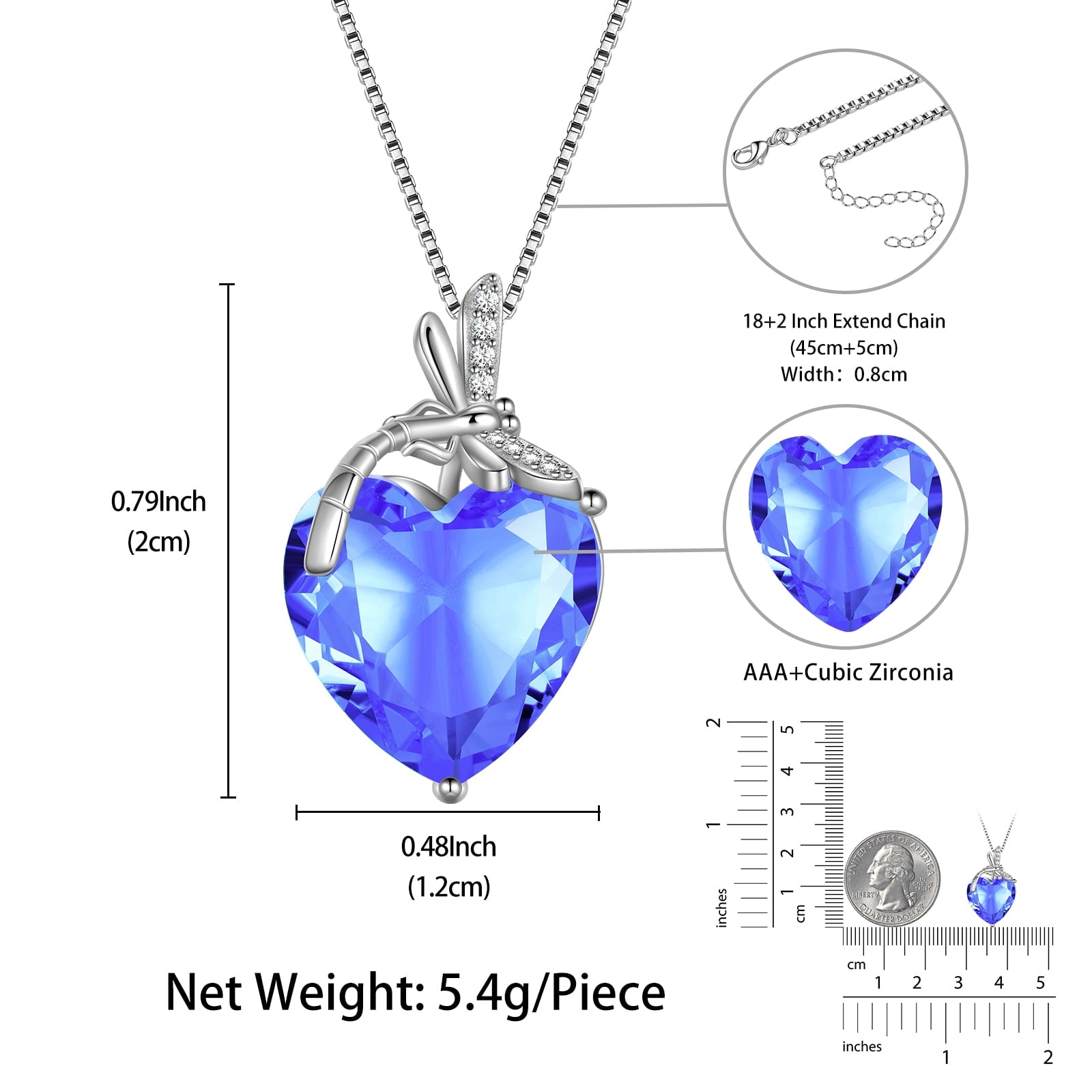 Dragonfly Necklace Blue Heart December Birthstone Necklace Tanzanite 925 Sterling Silver Pendant Jewelry Women Birthday Christmas Mother's Day Gift - Aurora Tears