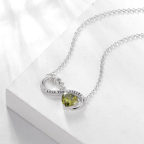 Women Infinity Heart Necklace for Mom August Birthstone Necklace Peridot Green Pendant Sterling Silver Jewelry Birthday Mother's Day Gift from Daughter - Aurora Tears