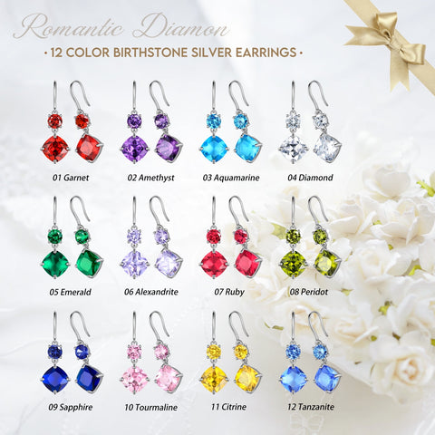 August Birthstone Earrings Women 925 Sterling Silver Long Drop Earrings Peridot Cushion Crystal Jewelry Grandma Mother Christmas Birthday Gift - Aurora Tears