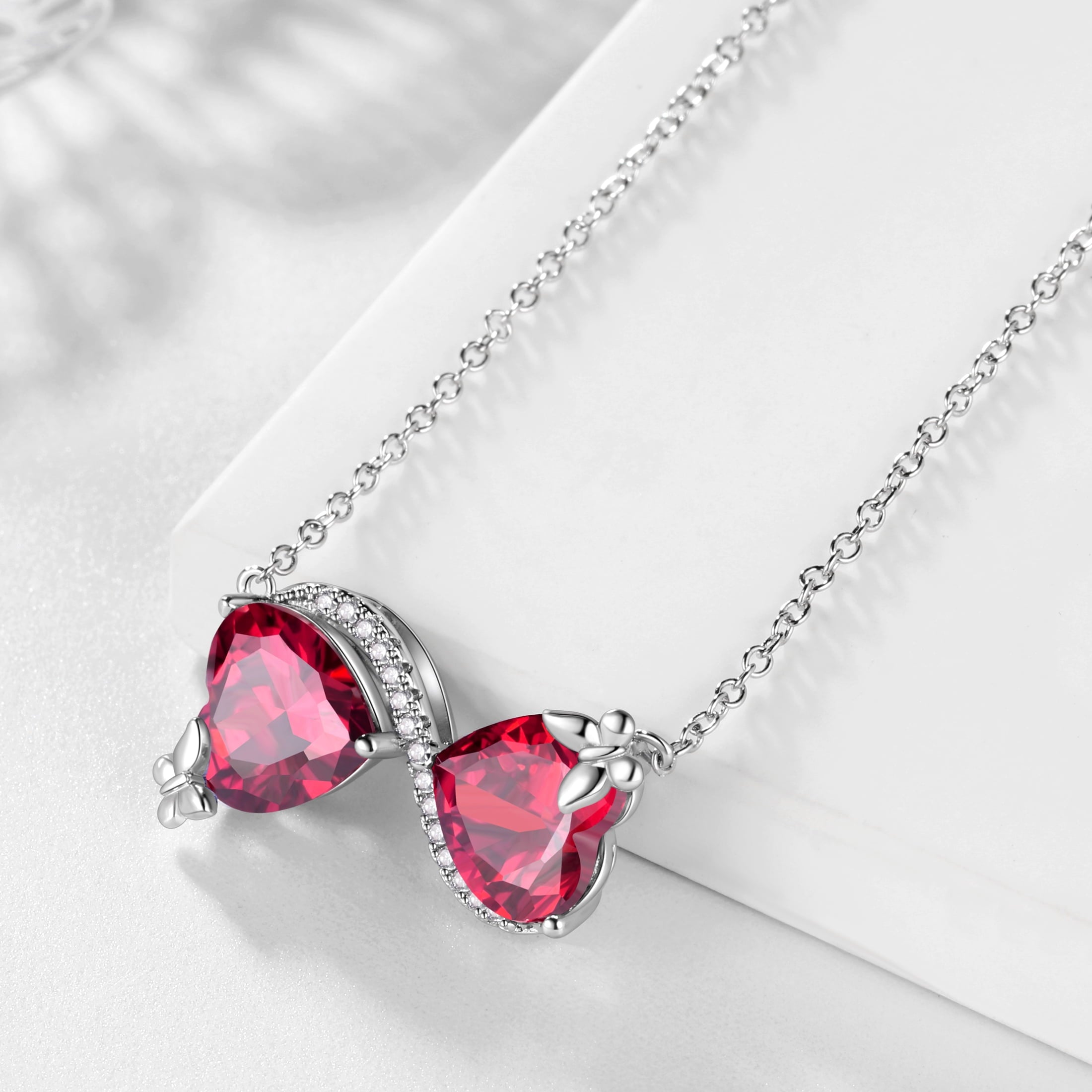 Women Infinity Heart Butterfly Necklace July Birthstone Necklace Ruby Red Pendant Jewelry Wife Mother Birthday Valentine's Day Gifts - Aurora Tears