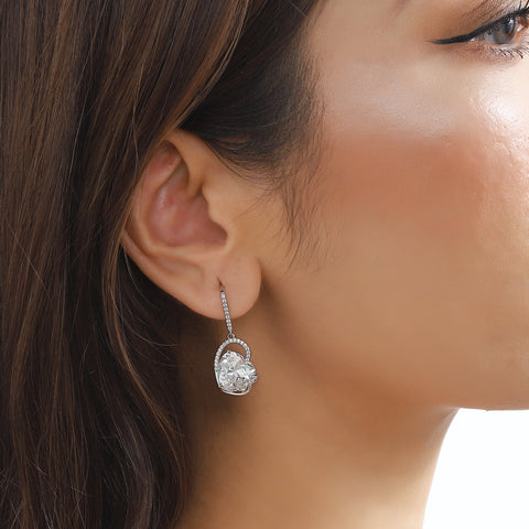 925 Sterling Silver Earrings Women Heart April Birthstone Hook Dangle Earrings Diamond Rose Flower Wedding Bridal Jewelry Mom Valentine's Day Gift - Aurora Tears