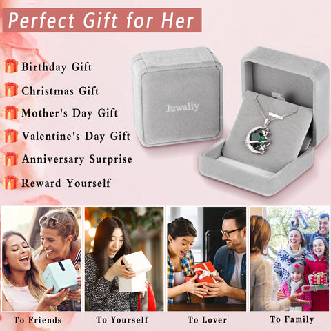 13MM Women Moon Star Necklace Heart April Birthstone 925 Sterling Silver Celestial Necklace Pendant Diamond Crystal Jewelry Christmas Birthday Valentines Gift for Wife/Mom - Aurora Tears