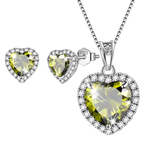 Ensembles de bijoux cœurs 3 pièces, collier avec pierre de naissance pour femmes, boucles d'oreilles, bijoux pour filles, cadeau d'anniversaire, argent Sterling 925