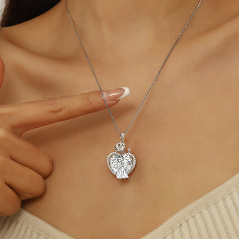 Couple Necklace for Women 925 Sterling Silver 15MM Heart April Birthstone Rose Flower Pendant Wedding Engagement Jewelry Valentine's Day Gifts for Her Wife Bride - Aurora Tears