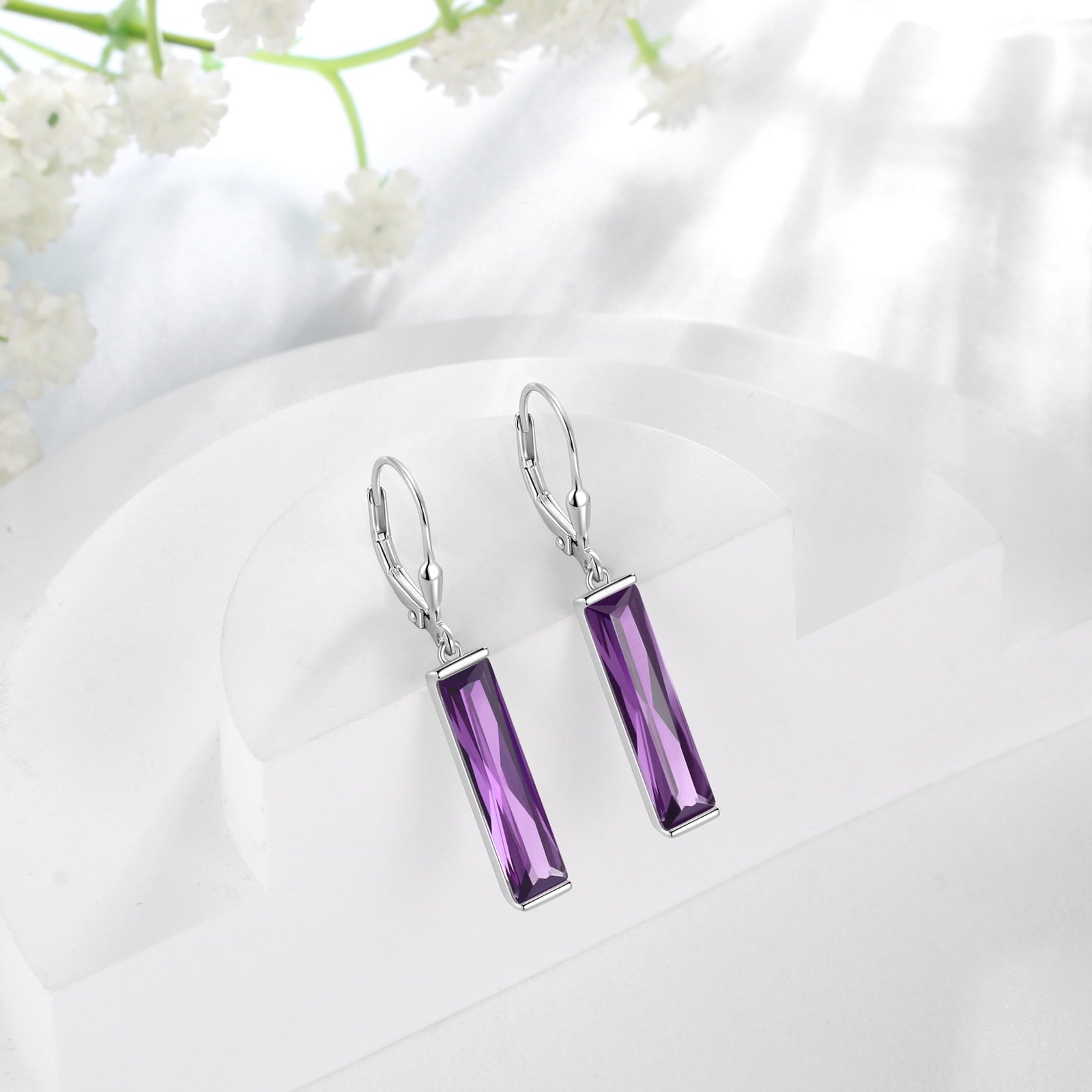 Leverback Dangle Earrings Sterling Silver Women Earrings February Birthstone Amethyst Purple Jewelry Christmas Valentine's Day Gift - Aurora Tears