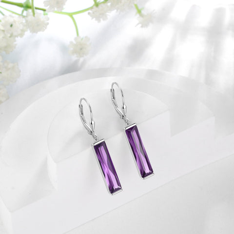 Leverback Dangle Earrings Sterling Silver Women Earrings February Birthstone Amethyst Purple Jewelry Christmas Valentine's Day Gift - Aurora Tears