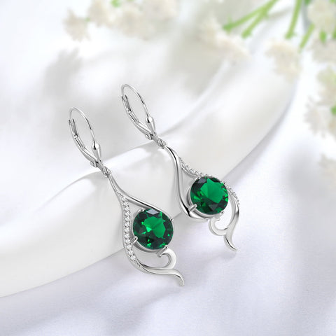 Women Dangle Earrings May Birthstone Earring Emerald Green 925 Sterling Silver Leverback Hanging Tail Jewelry Christmas Mother's Day Gift for Her/Mom/Grandma/Wife - Aurora Tears