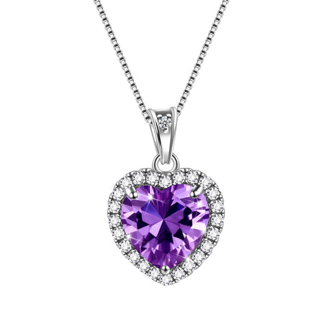 Colar Coração Feminino com Pingente de Pedra de Nascimento, Joia Ideal para Presente de Aniversário, Prata de Lei 925