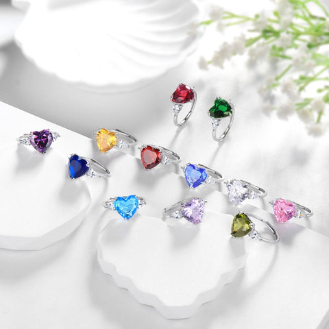 6Ct Women Heart Blue Sapphire Ring 925 Sterling Silver September Birthstone Band Jewelry Birthday Christmas Mother's Day Gift - Aurora Tears