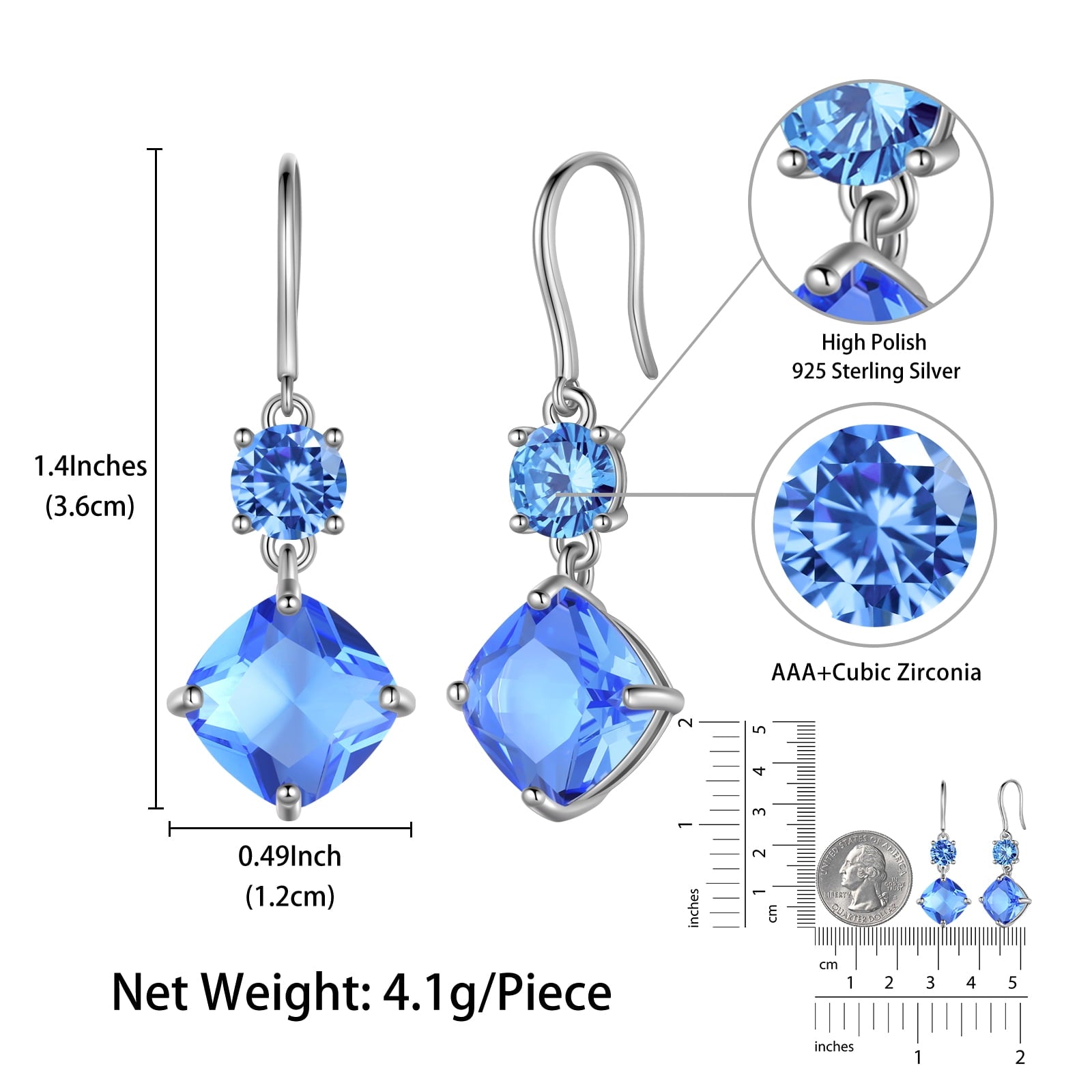 December Birthstone Earrings Women Dangle Earrings Sterling Silver Hook Tanzanite Blue Crystal Jewelry Mother Christmas Birthday Gifts for Her - Aurora Tears