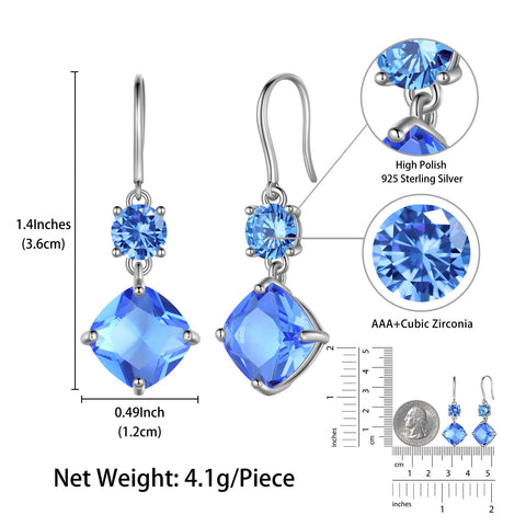 December Birthstone Earrings Women Dangle Earrings Sterling Silver Hook Tanzanite Blue Crystal Jewelry Mother Christmas Birthday Gifts for Her - Aurora Tears