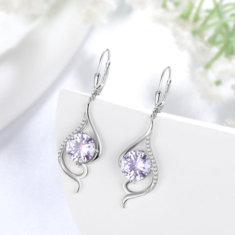925 Sterling Silver Leverback Women Earrings June Birthstone Alexandrite Purple Long Drop Earring Tail Jewelry Mother Christmas Birthday Valentines Gift for Her - Aurora Tears