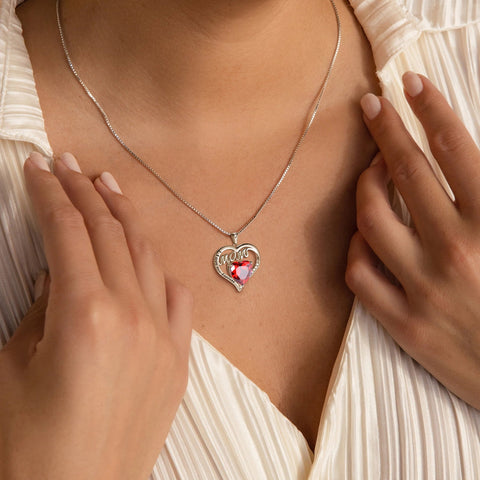 Women Mom Necklace Heart January Birthstone Necklace Garnet Red 925 Sterling Silver Pendant Jewelry Christmas Birthday Mother's Day Gifts from Daughter - Aurora Tears