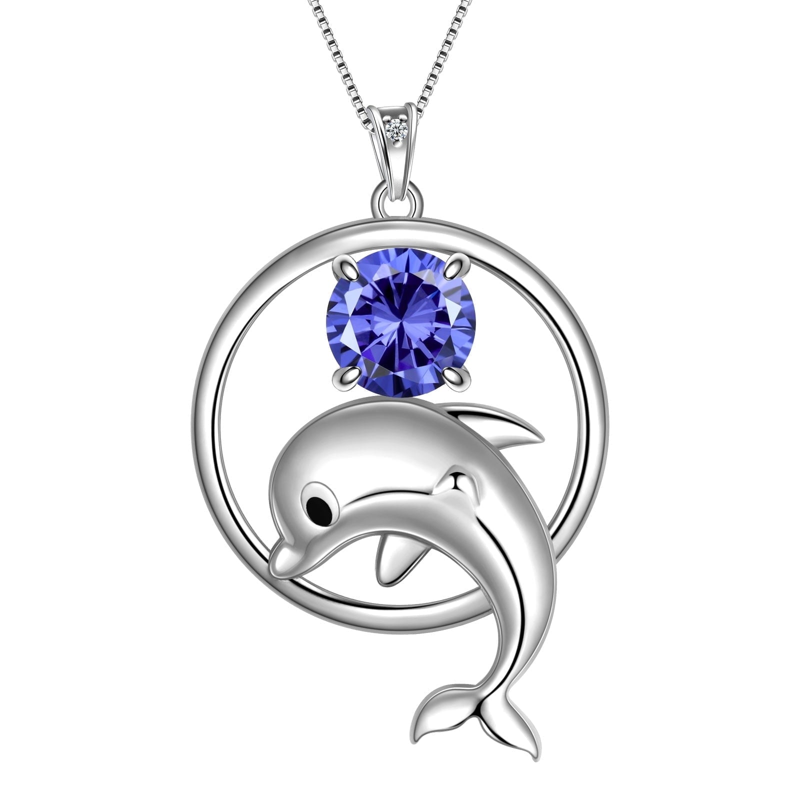 Juwaliy 925 Sterling Silver Cute Dolphin Necklace for Women Birthstone Pendant Sea Animal Jewelry Gifts - Aurora Tears