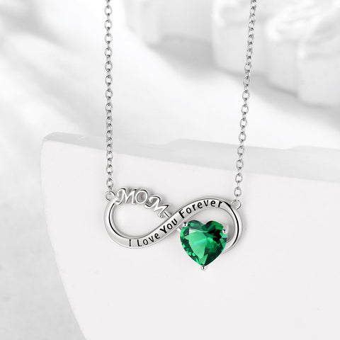 Women Infinity Heart Necklace for Mom May Birthstone Necklace Emerald Green Pendant 925 Sterling Silver Jewelry Birthday Mother's Day Gifts - Aurora Tears