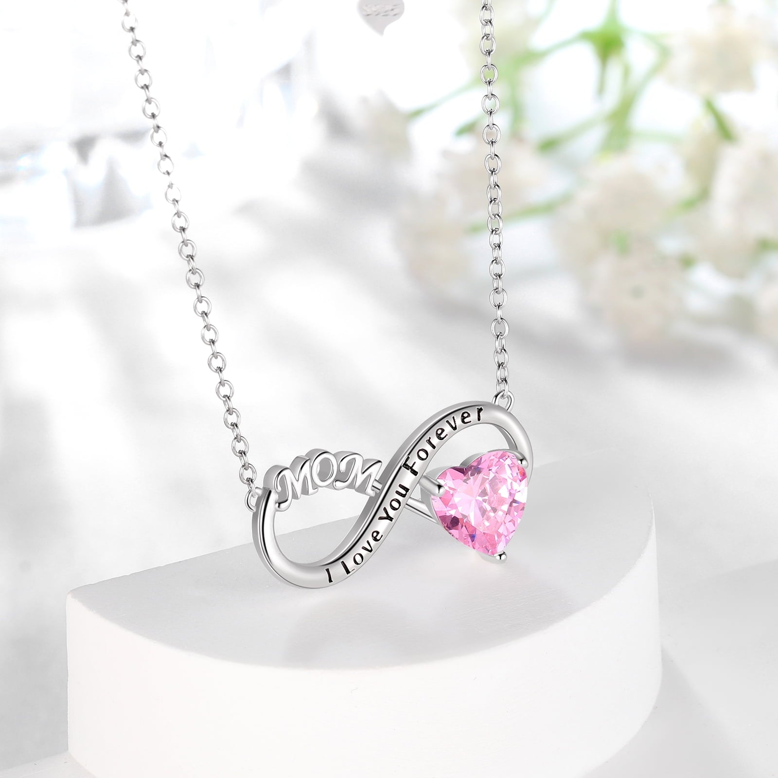 Women Infinity Heart Mother Necklace October Birthstone Tourmaline Pink Pendant 925 Sterling Silver Mother's Day Gift Idea Jewelry Christmas Birthday Gift for Grandma Mom - Aurora Tears