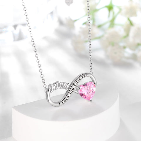 Women Infinity Heart Mother Necklace October Birthstone Tourmaline Pink Pendant 925 Sterling Silver Mother's Day Gift Idea Jewelry Christmas Birthday Gift for Grandma Mom - Aurora Tears
