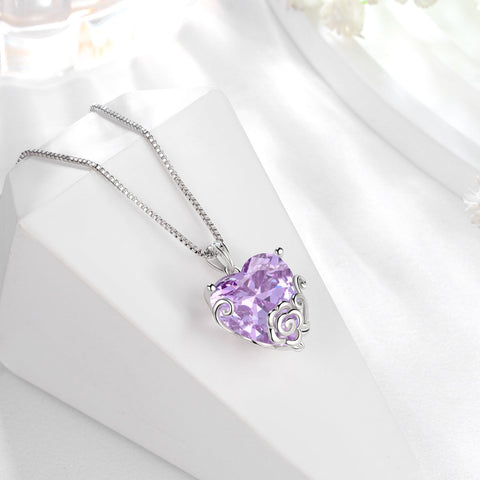 Women Heart Necklace June Birthstone Alexandrite Jewelry 925 Sterling Silver Flower Rose Pendant Mom Birthday Mother's Day Gift - Aurora Tears