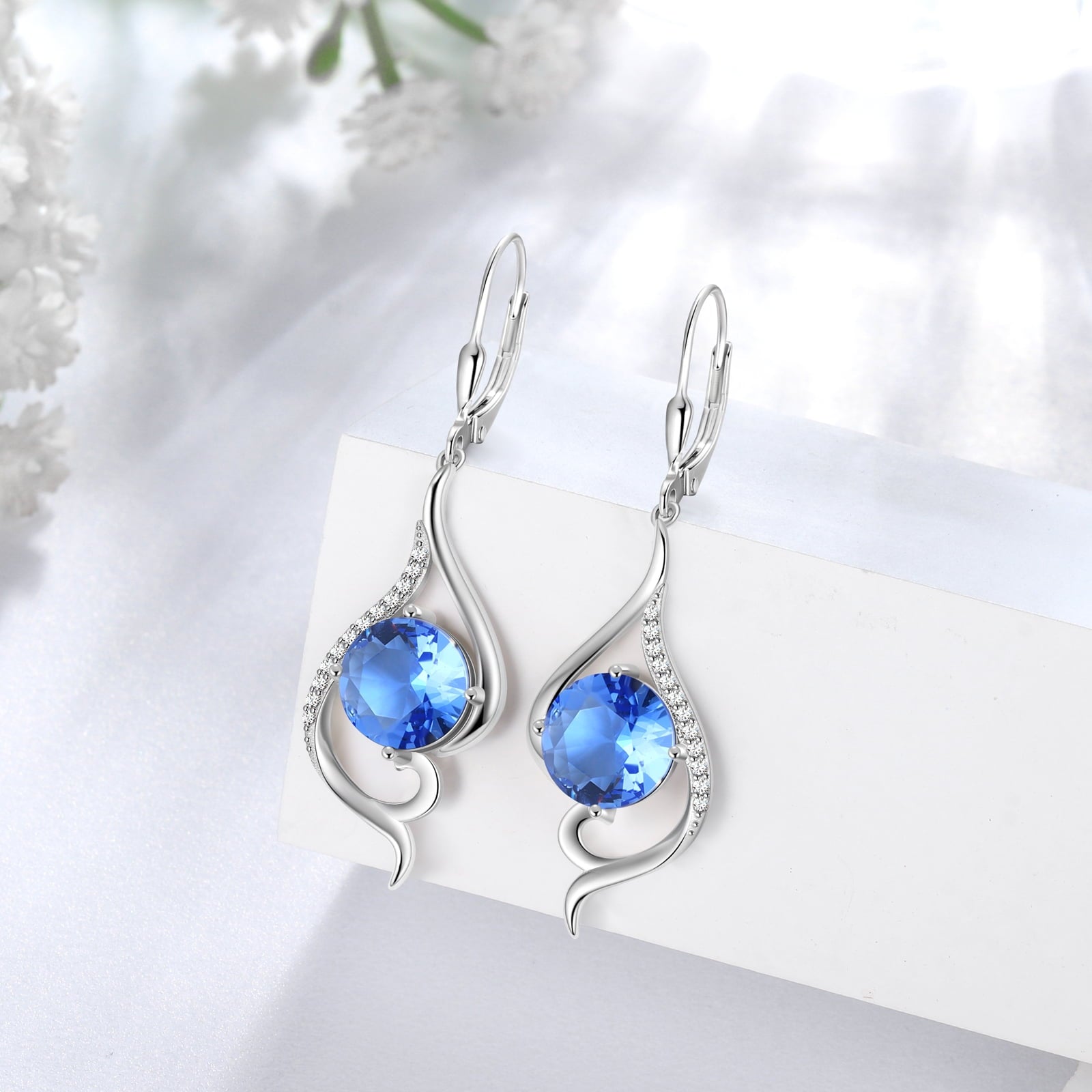 Women Dangle Earrings Tanzanite December Birthstone Earring Blue Sterling Silver Leverback Tail Jewelry Christmas Valentine Birthday Mothers Day Gift for Her/Wife - Aurora Tears