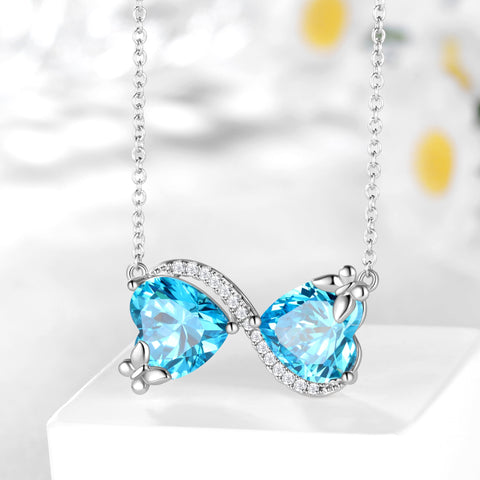 Women Infinity Heart Butterfly Necklace March Birthstone Necklace Aquamarine Blue Pendant Jewelry Wife Birthday Mother's Day Gift for Her - Aurora Tears