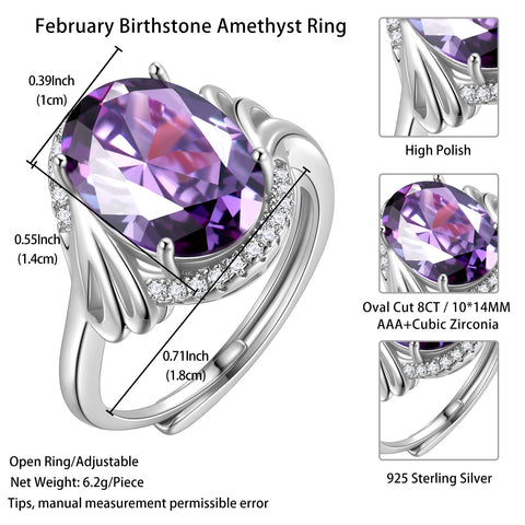 Halo Oval 8Ct Women Ring 925 Sterling Silver February Birthstone Amethyst Purple Crystal Jewelry Mother Grandma Birthday Valentine's Day Gift - Aurora Tears