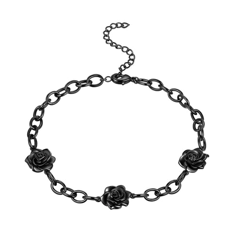 Pulseira gótica vintage com rosas, joias femininas e femininas, pulseiras com corrente de elos de flores rosas 3D, presentes românticos de aniversário e dia dos namorados