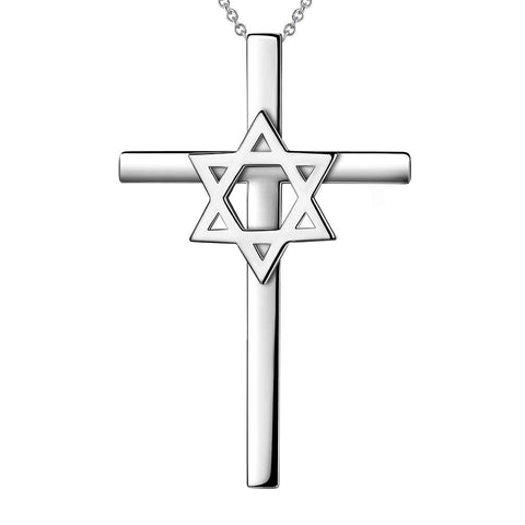 Colar masculino Magen com cruz e estrela de Davi, pingente de amuleto judaico feminino, prata esterlina